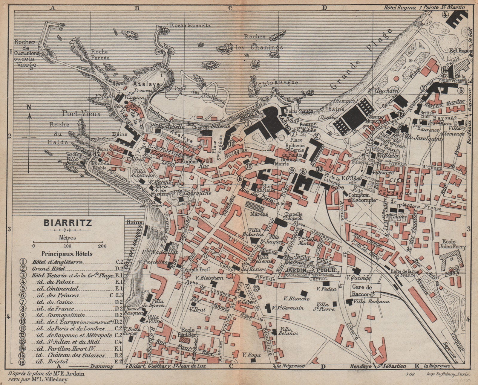 BIARRITZ. Vintage town city map plan. Pyrénées-Atlantiques 1907 old